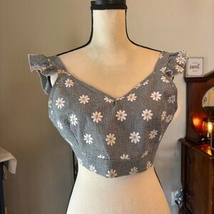 Gingham Daisy Crop Top